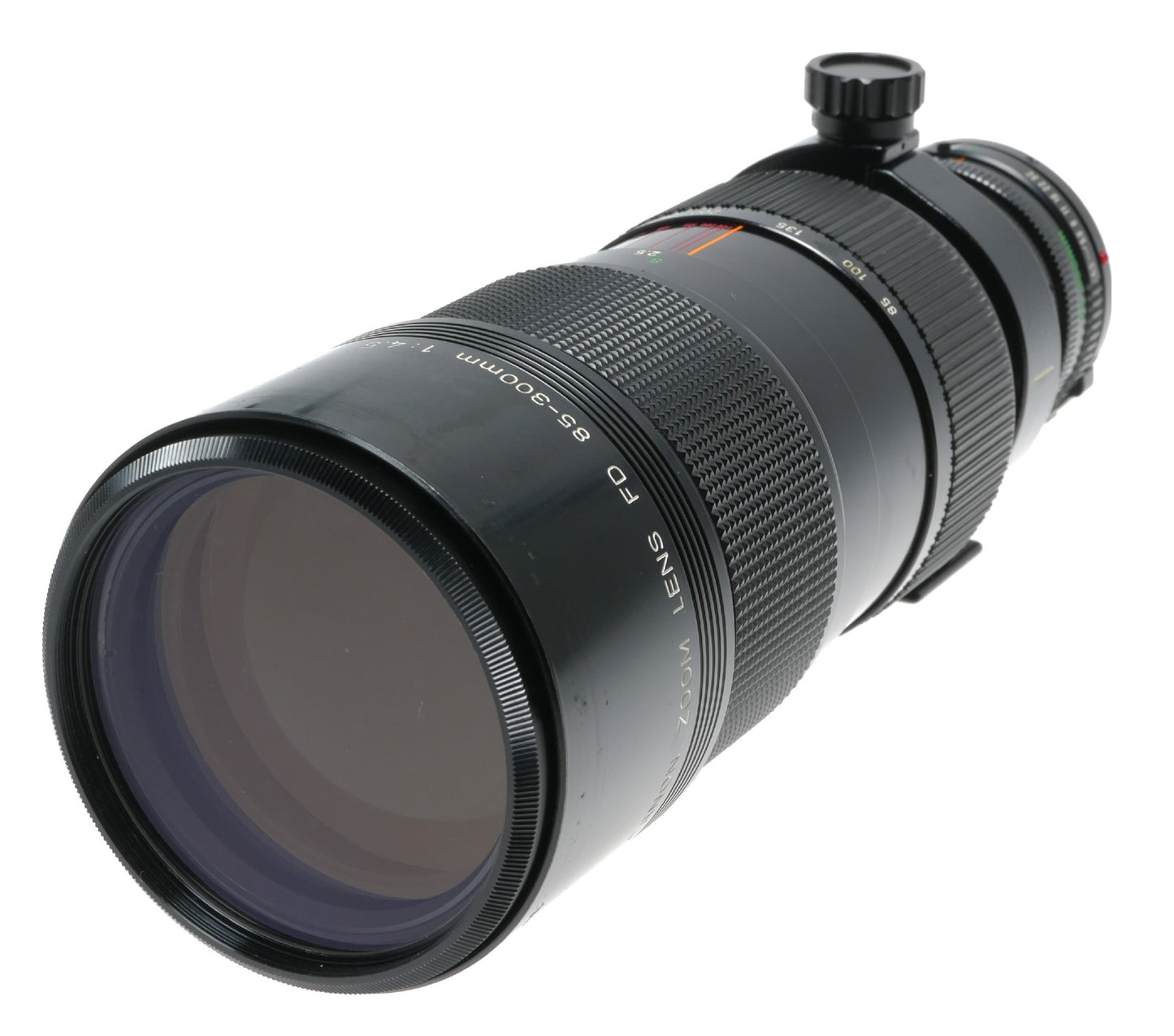 Canon FD 85-300/4.5 Zoom lens fits SLR 35mm film camera set box hood caps