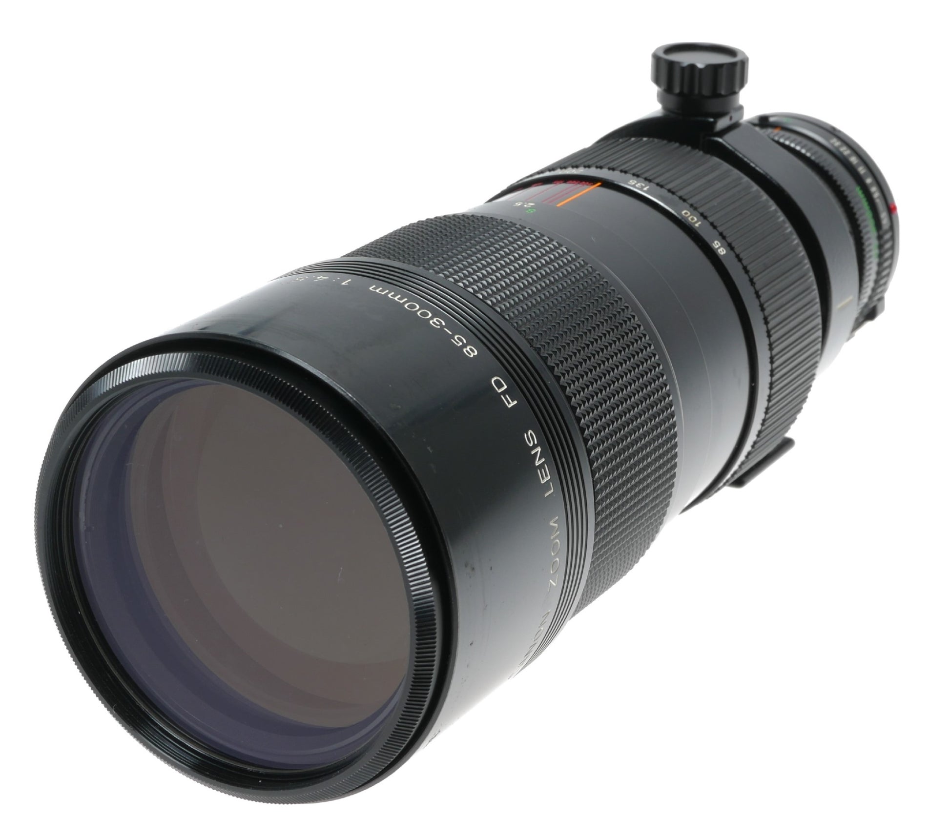 Canon FD 85-300/4.5 Zoom lens fits SLR 35mm film camera set box hood caps