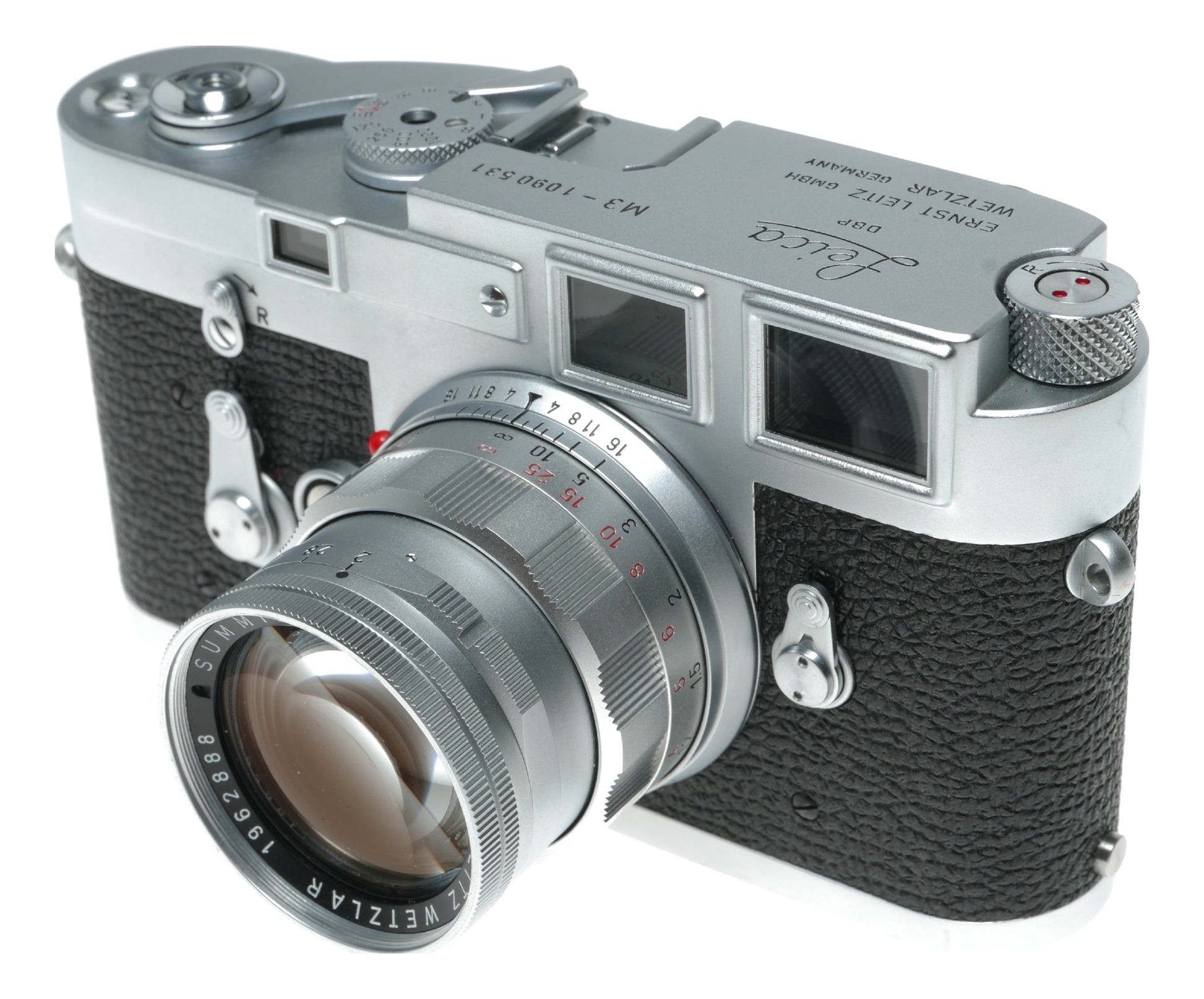 Leica M3 film camera Summicron 2/50 vented hood meter case pristine