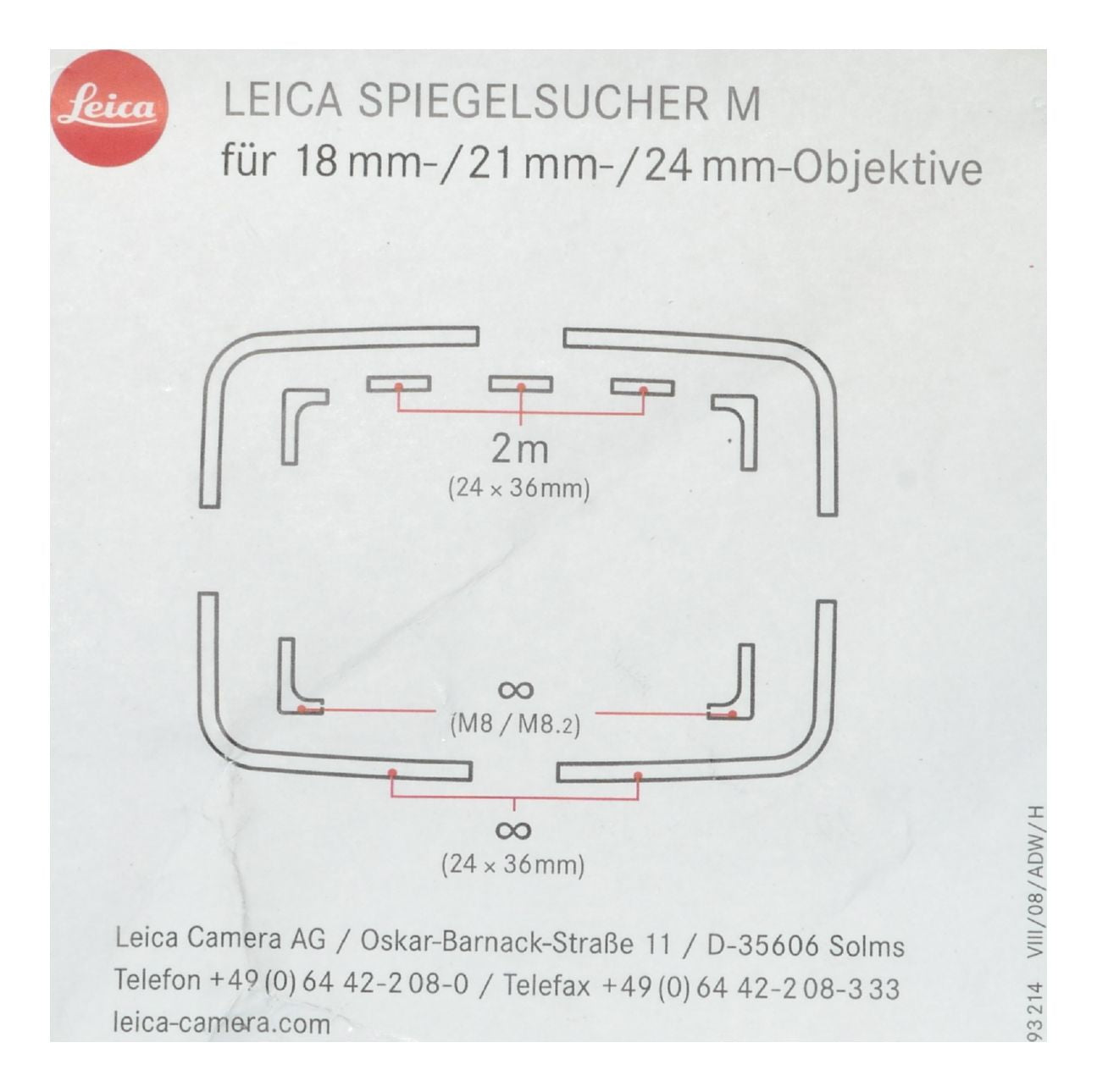 Leica bright line view finder 21mm wide angle lens black paint 12024 used