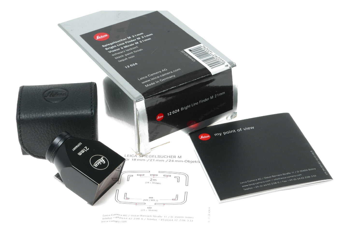 Leica bright line view finder 21mm wide angle lens black paint 12024 used