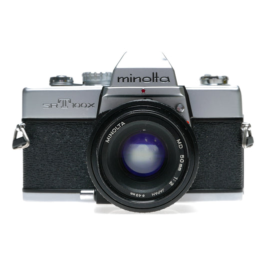 Minolta SRT 100X 35mm SLR Film Camera MD 50mm Lens 1:2