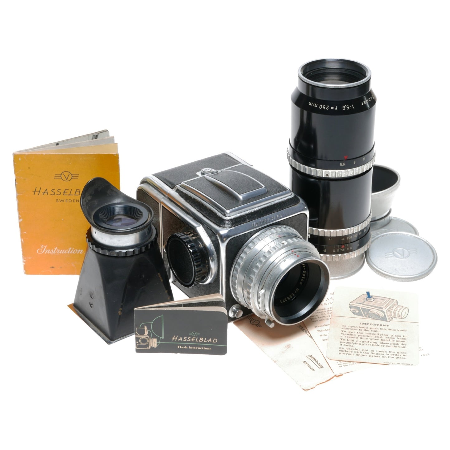 Hasselblad 1600F Camera Zeiss Opton Tessar 2.8/80mm Sonnar 5.6/250mm Lens