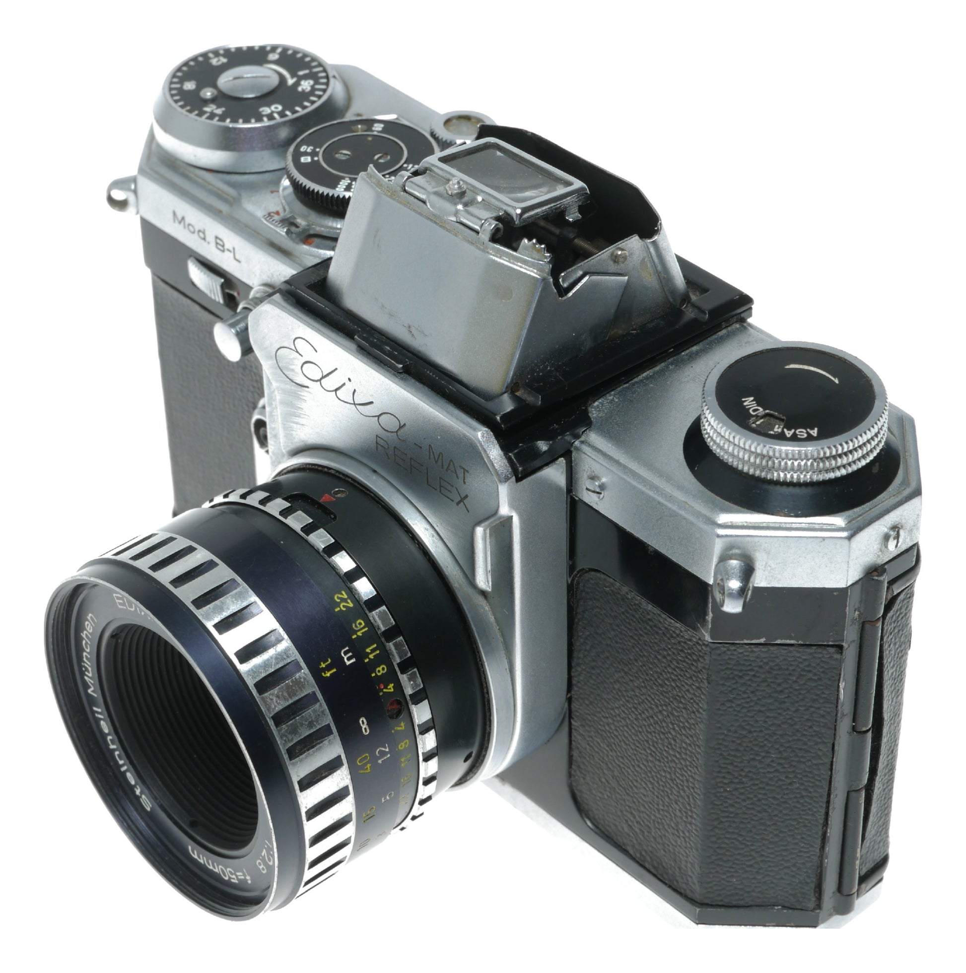 Edixa-MAT Reflex Mod. B-L Vintage SLR Camera with Steinheil München Edixa-Auto-Cassaron 50mm f/2.8 Lens - View 3