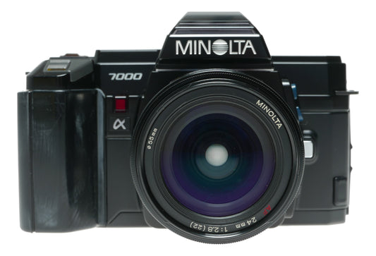 Minolta 7000 α Vintage SLR Camera with 24mm f/2.8 and 52mm f/2.8 AF Lenses
