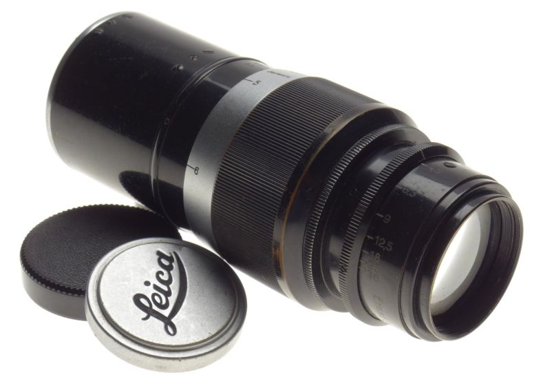 Paint Black Leitz Pre-war Leica 13.5cm f4.5 Screw mount lens with caps #240015