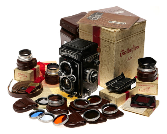 Rolleiflex 3.5 TLR Medium Format Film Camera with Accessories