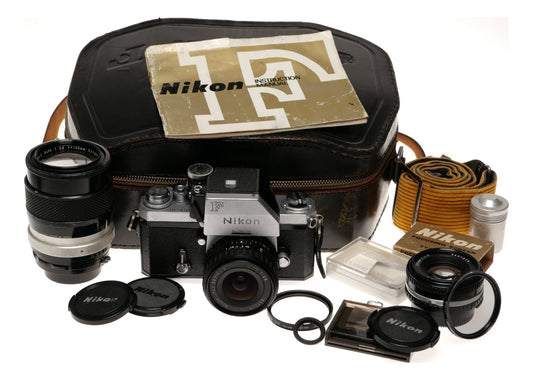 Nikon F 35mm SLR Film Camera Body with Lenses Case