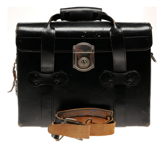 Meiwa Black Leather Camera Case with Handle Strap and Lock