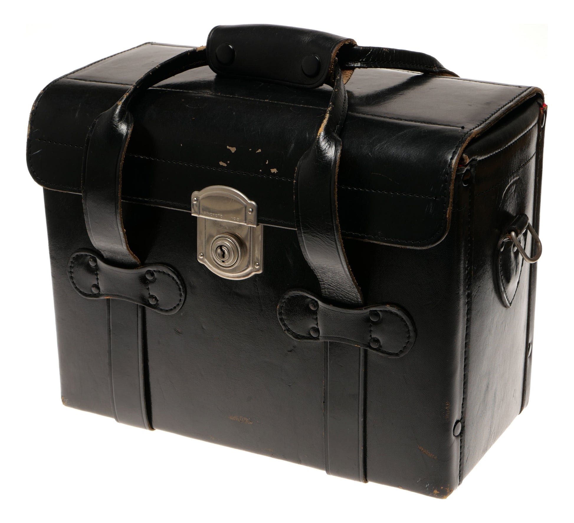 Meiwa Black Leather Camera Case with Handle Strap and Lock - View 2