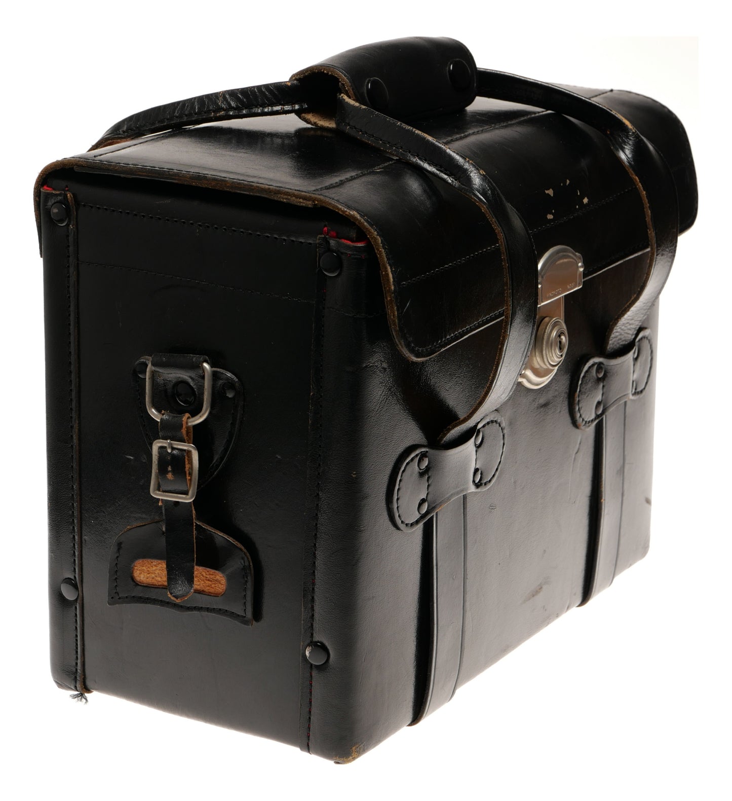 Meiwa Black Leather Camera Case with Handle Strap and Lock - View 3