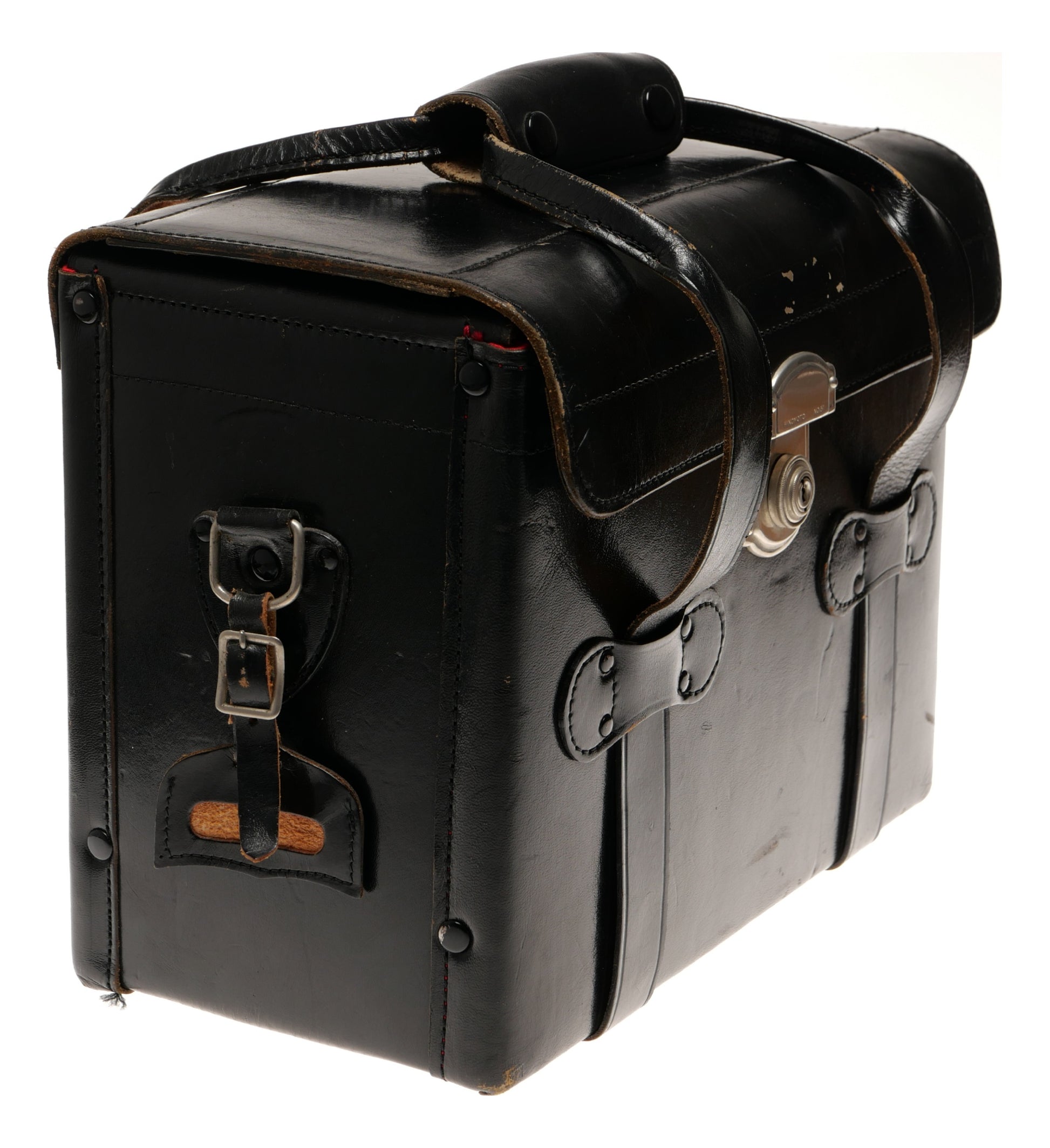 Meiwa Black Leather Camera Case with Handle Strap and Lock - View 3