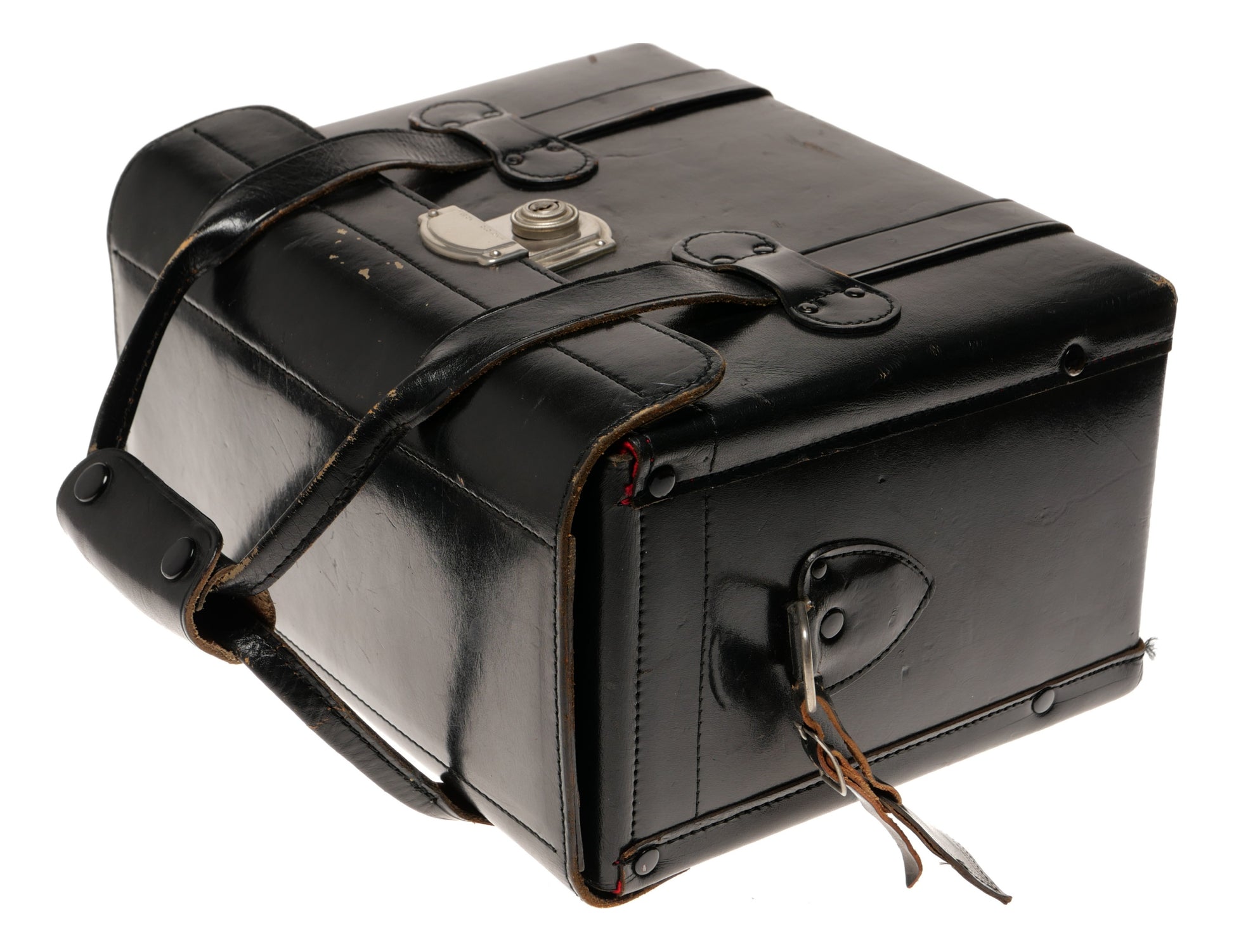 Meiwa Black Leather Camera Case with Handle Strap and Lock - View 9
