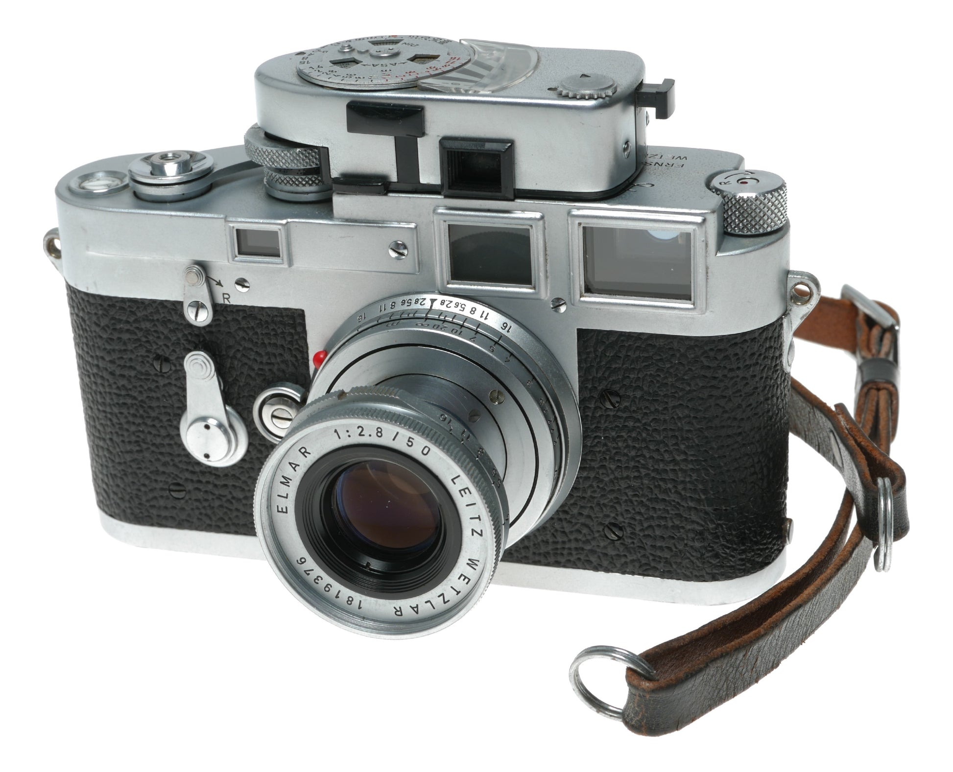 Leica M3 Elmar 2.8/50 mm lens meter 35mm vintage RF film camera setup