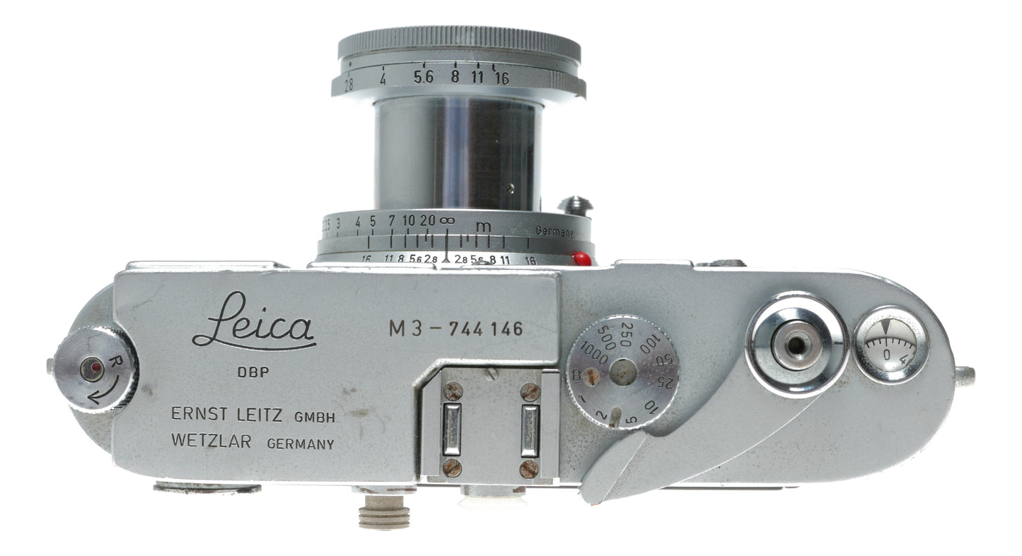 Leica M3 Elmar 2.8/50 mm lens meter 35mm vintage RF film camera setup