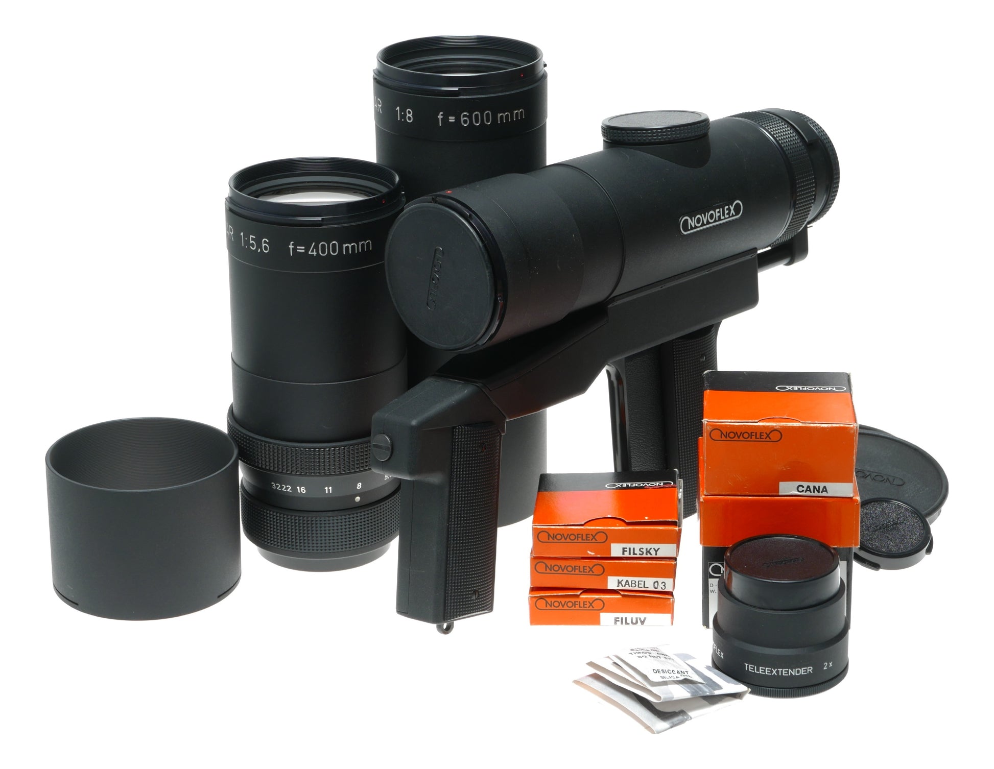 Novoflex 400mm, 600mm pistol focus trigger grip tele lens lots Xtras