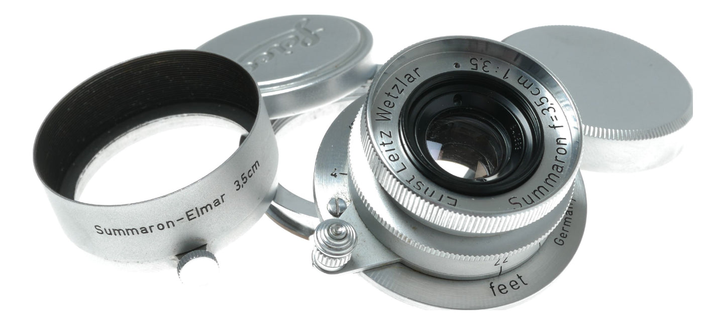 Ernst Leitz Wetzlar Summaron 1:3.5 f=3.5cm lens M39 to Leica M adapter hood caps