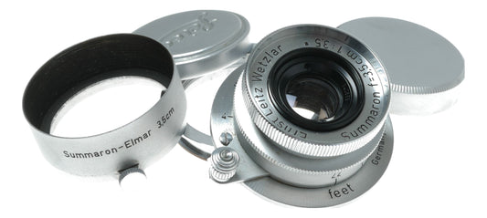 Ernst Leitz Wetzlar Summaron 1:3.5 f=3.5cm lens M39 to Leica M adapter hood caps