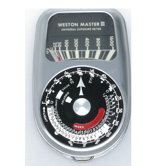 Weston Master III hand held light exposure f/stop meter vintage grey case strap