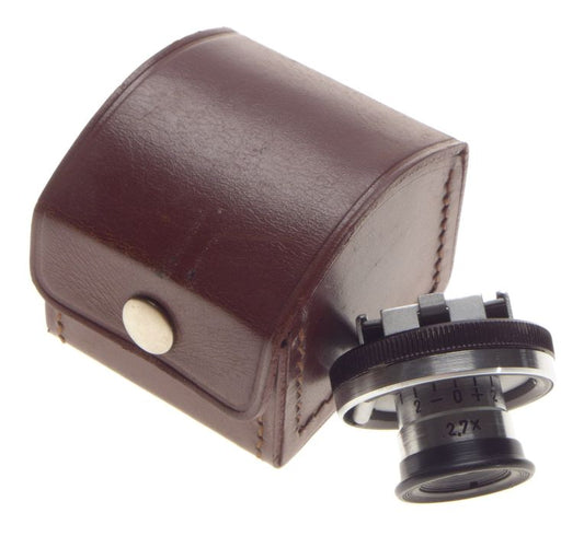 Pentacon flip hinged viewfinder magnifyer 2.7x in leather keeper