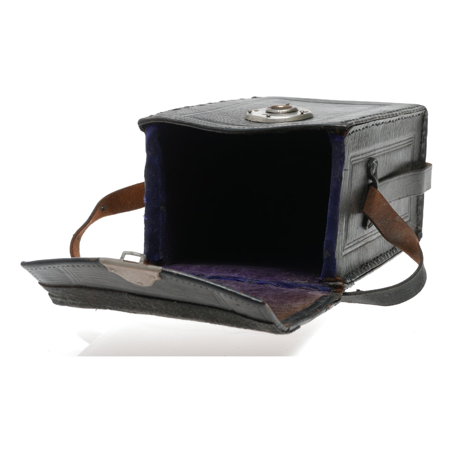 Purple velvet hard vintage film camera antique leather case in used condition