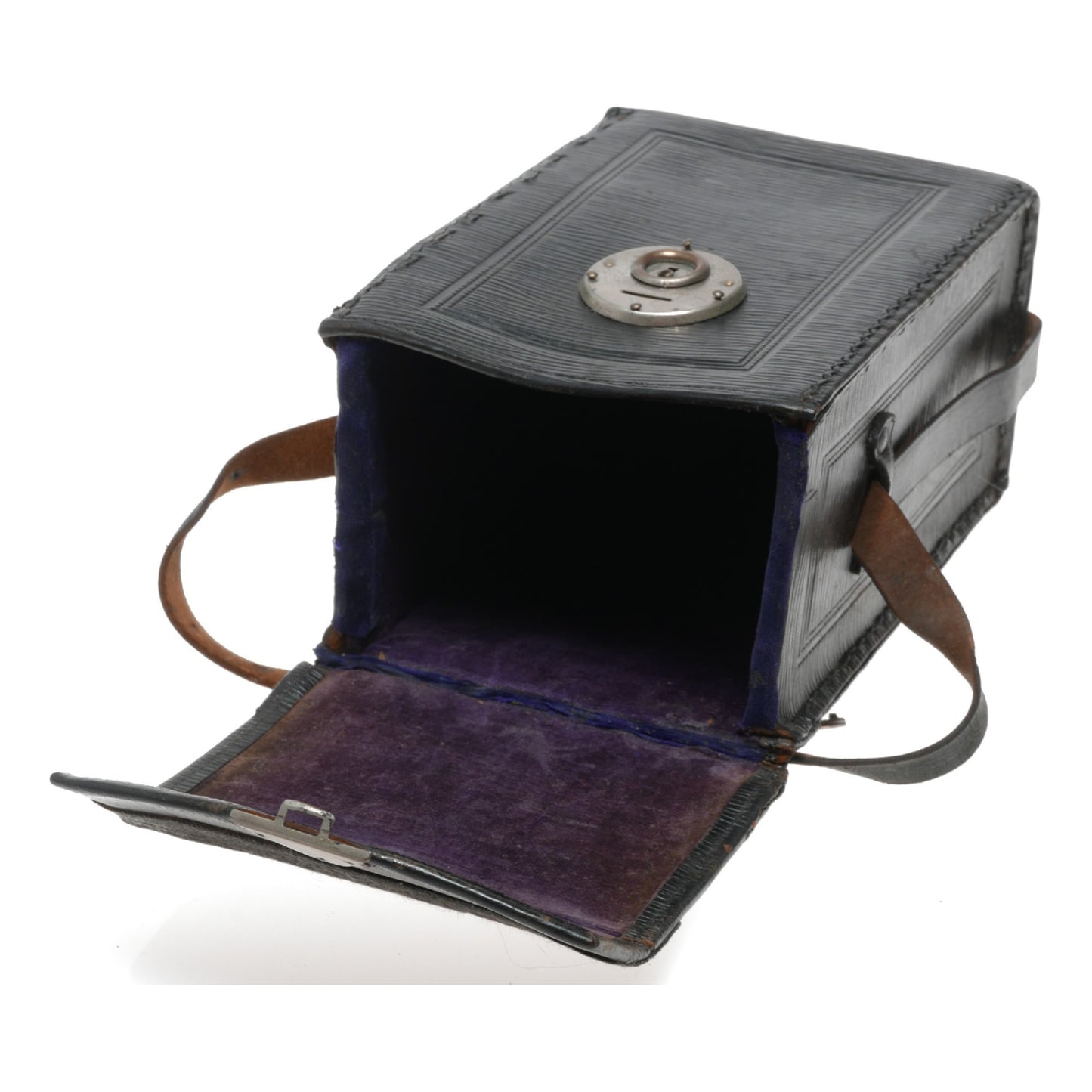 Purple velvet hard vintage film camera antique leather case in used condition