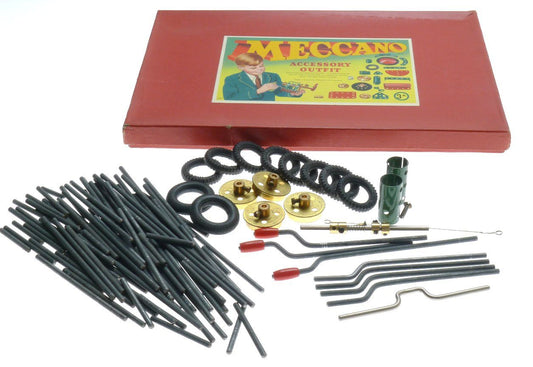 Meccano bush wheels cylinders shafts axle rods rubber wheels no.3a box vintage