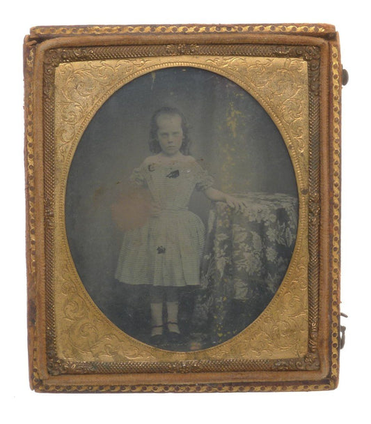 19th century ambrotype tintype gold leather frame British colonial