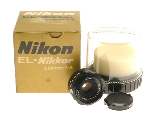 Nikon el-nikkor 50mm f/4 enlarger lens m39 cap keeper box dark room development